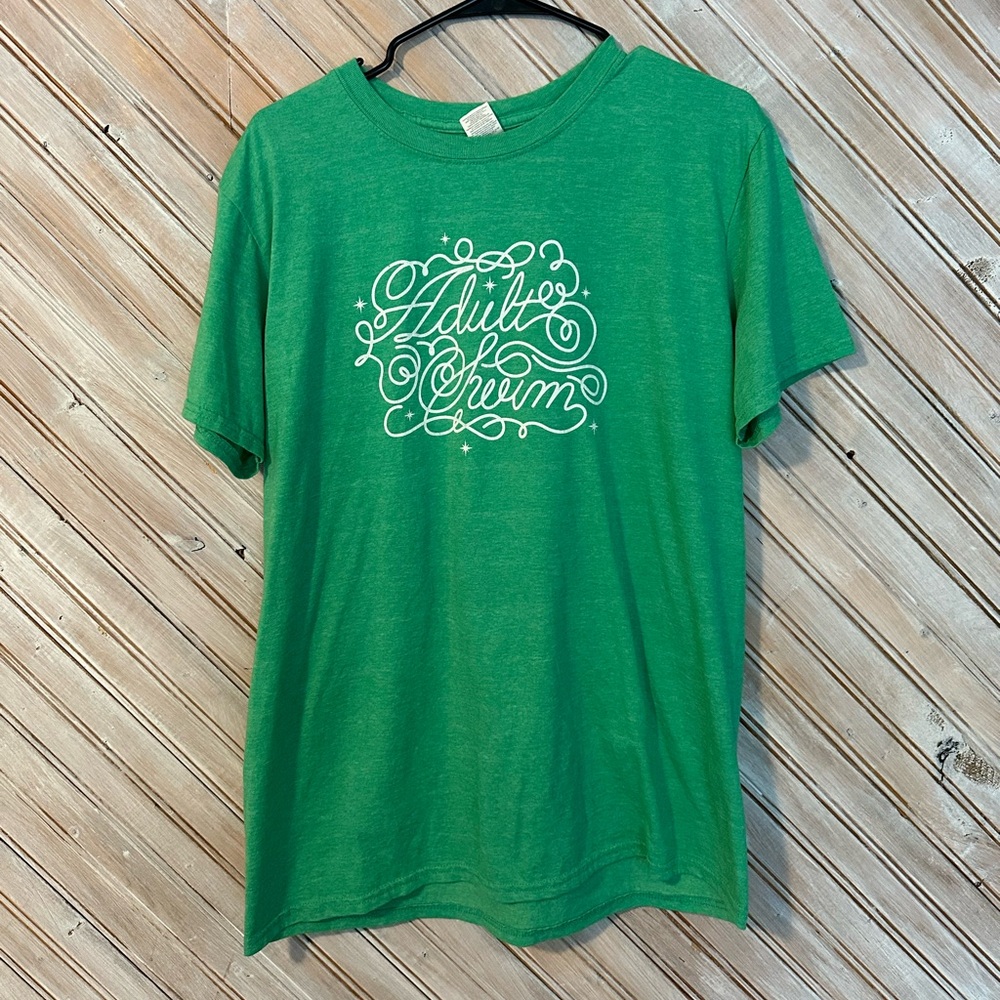 Adult Swim Green & White Softstyle T Shirt Tee TV Channel Twinkly Festive